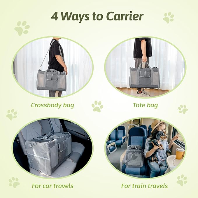 Sedioso Large Cat Carrier for 2 Cats, 21.7x 13.8x 13.8in Pet Carrier for Cat and Dog Up to 38lbs, All-Sided Mesh Cat Carrier with Great Ventilation, Portable Soft Sided Pet Carrier for Traveling(Grey) - PAWPICO