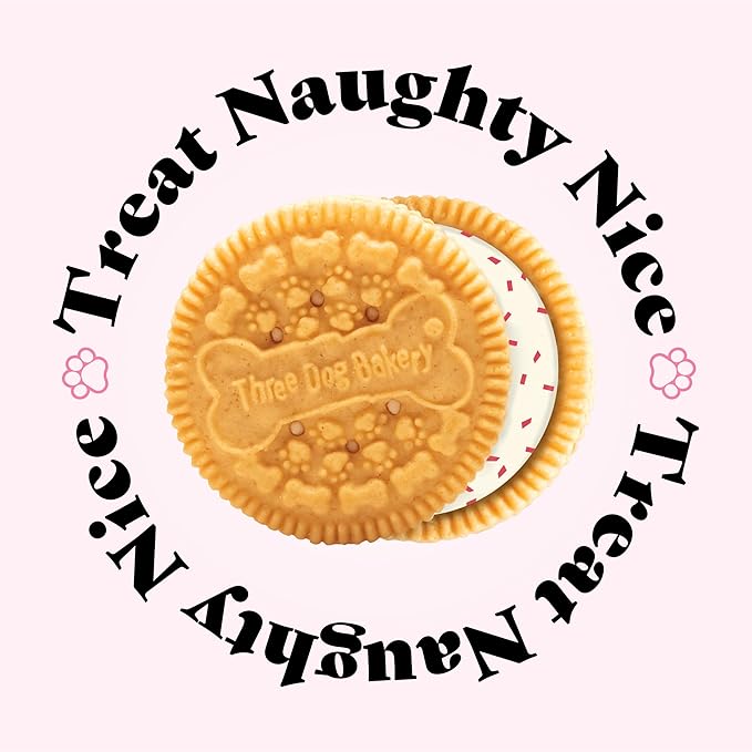 Three Dog Bakery Candy Cane Lick'n Crunch, Vanilla Cookie w/Vanilla Crème Flavored Filling with bits of Candycane, 13 Ounces Each - PAWPICO