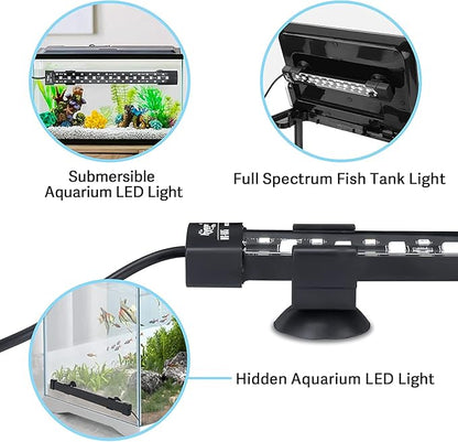 hygger 24/7 Mode Submersible Aquarium LED Light, Full Spectrum Hidden Fish Tank Light with 3 Rows Beads 7 Colors Auto On Off Sunrise-Daylight-Moonlight, Adjustable Timer Brightness 10W hygger