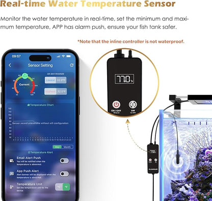 Saltwater Aquarium Light,Smart Reef Coral Light,App with Bluetooth + WiFi Dual Control,DIY Spectrum and Brightness for Saltwater Fish and Reef Tanks,with Real Time Water Temperature Sensor(48-60 IN) GLOWRIUM