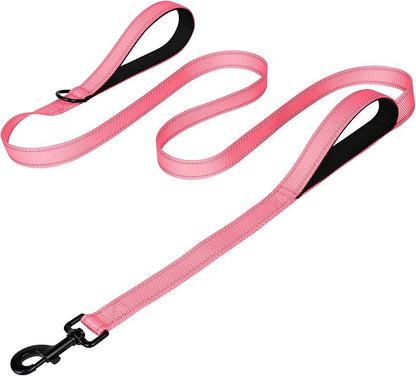 Joytale Dog Leash Heavy Duty for Large Dogs That Pull, Double Handle for Traffic Control, Double-Sided Reflective Leashes for Large Medium Dogs Night Safety, 5FT, Pink Joytale