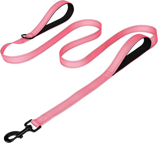 Joytale Dog Leash Heavy Duty for Large Dogs That Pull, Double Handle for Traffic Control, Double-Sided Reflective Leashes for Large Medium Dogs Night Safety, 5FT, Pink Joytale