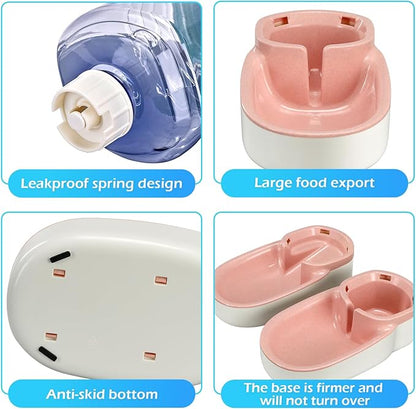 Automatic Dog Cat Feeder and Water Dispenser Gravity Food Feeder and Waterer Set with Pet Food Bowl for Small Medium Dog Puppy Kitten, Large Capacity 1 Gallon x 2(Pink) - PAWPICO
