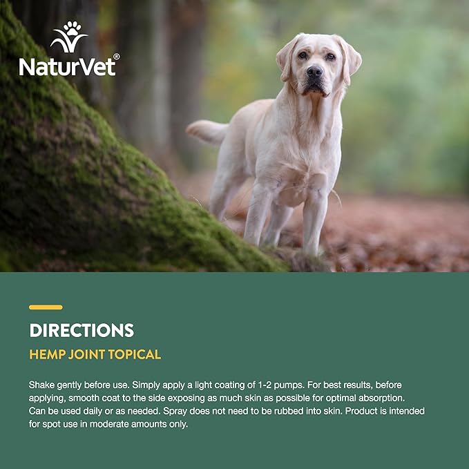 NaturVet Hemp Joint Topical Spray with Ginger for Dogs, 6oz Liquid, Made in The USA NaturVet