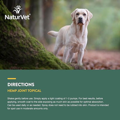 NaturVet Hemp Joint Topical Spray with Ginger for Dogs, 6oz Liquid, Made in The USA NaturVet