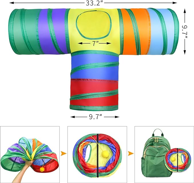 Malier Interactive Cat Tunnel Toys Set With Feather Toy, Crinkle Balls, and 3-Way Tube - Great for Kittens and Cats - PAWPICO