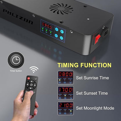 Phlizon Timer Control Dimmable 165W LED Aquarium Light with Temperature Monitor Full Spectrum Fish Tank Light for Grow Coral Reef Marine Fish Tank LPS/SPS Phlizon