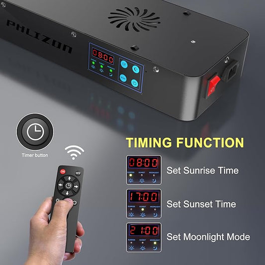 Phlizon Timer Control Dimmable 165W LED Aquarium Light with Temperature Monitor Full Spectrum Fish Tank Light for Grow Coral Reef Marine Fish Tank LPS/SPS Phlizon