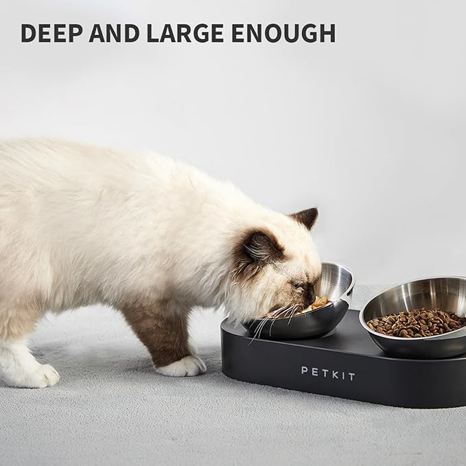 PETKIT Raised Dog Cat Food Bowl 304 Stainless Steel, Elevated Pet Food and Water Bowl Dishes, Elevated Cat Bowls, Non-Slip Tilted Cat Bowl No Spill - PAWPICO