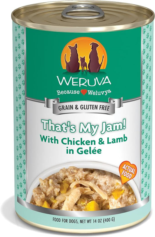 Weruva Classic Dog Food, That's My Jam! with Chicken & Lamb in Gelée, 14oz Can (Pack of 12), Green - PAWPICO