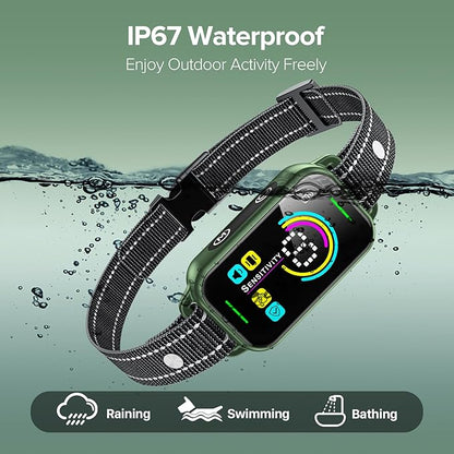 Dog Bark Collar, DINJOO Bark Collar for Large Medium Small Dogs,Smart Bark Collar,Rechargeable Anti Barking Training Collar with 8 Adjustable Sensitivity,Bark Collar with Beep（Dark Green） DINJOO