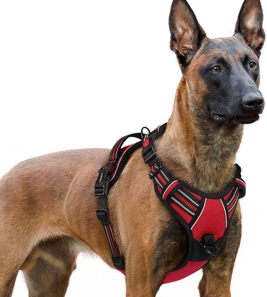 rabbitgoo Dog Harness for Large, No Pull Pet Harness with 3 Buckles, Adjustable Soft Padded Pooch Vest with Instant Control Handle, Easy Walking Reflective Pet Vest for Extra Large Dogs, Red, XL rabbitgoo