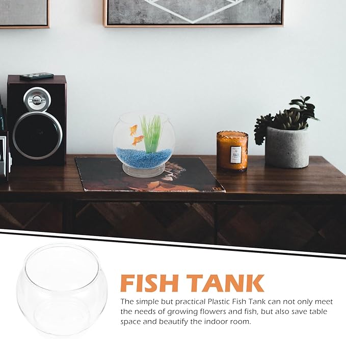 POPETPOP Plastic Fish Bowls Round Aquarium Clear Fish Keeper Fishbowl Vase Pot for Wedding Party Event Christmas Holiday Home Decor 18cm POPETPOP