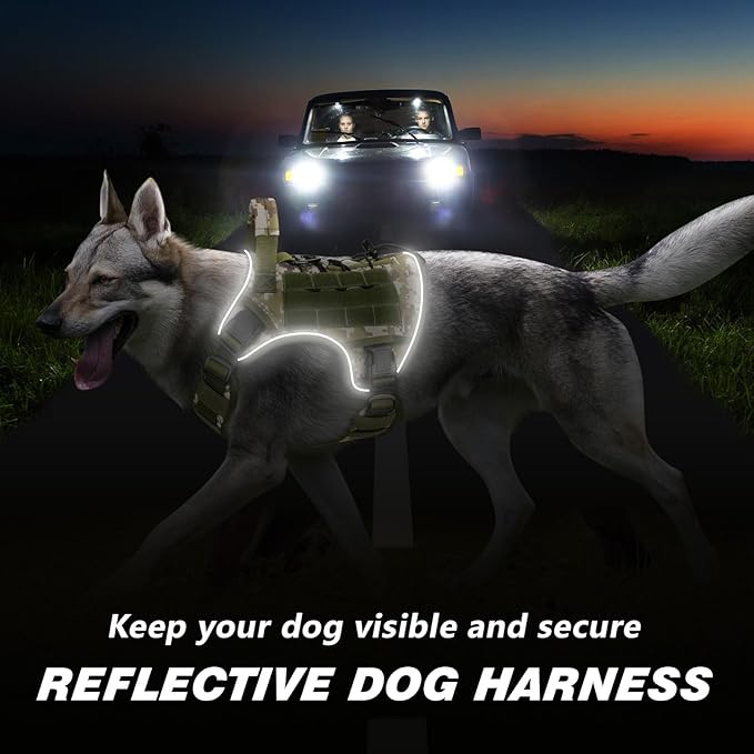 WINGOIN Tactical Dog Harness for Extra Large Dogs, Heavy Duty No Pull Dog Harness with Handle, Adjustable Reflective Military K9 German Shepherd Big Dog Vest for Training, Walking, Green Camo(XL) - PAWPICO