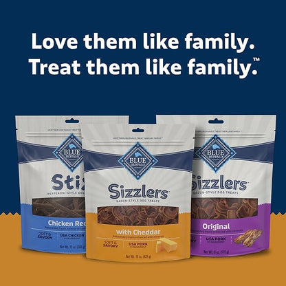 Blue Buffalo Sizzlers Bacon-Style Dog Treats with Real USA Pork, Cheddar Flavor, 15-oz Bag - PAWPICO
