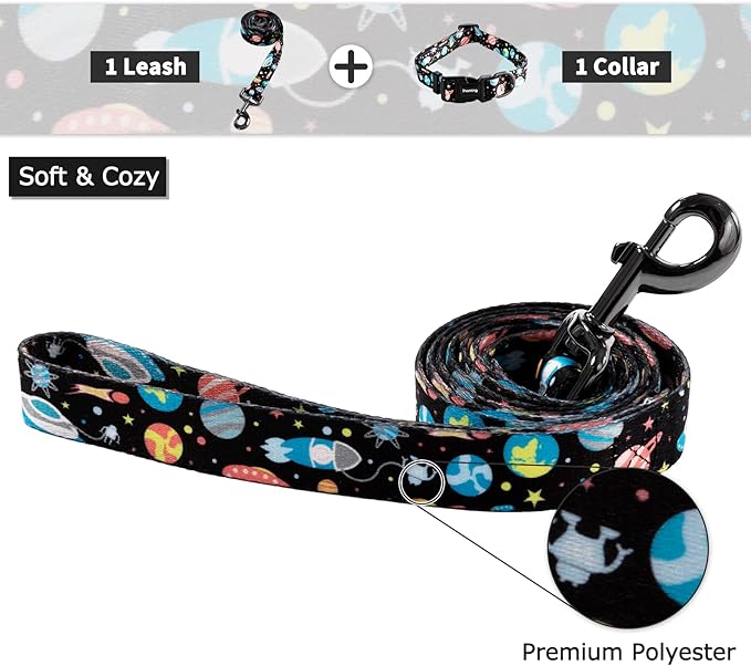 Ihoming Dog Collar and Leash Set for Daily Outdoor Walking Running Training, Space Design for Large Boys Girls Dogs Cats Pets, L-Up to 80LBS Ihoming
