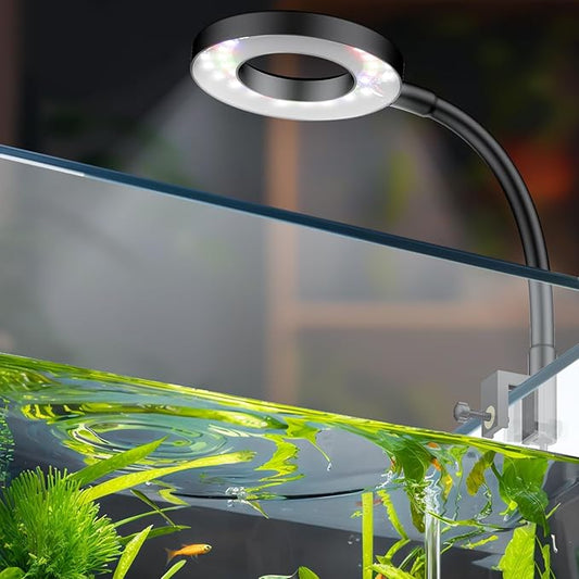 Pawfly 4.5 W LED Aquarium Light for 1 to 5 Gallon Fish Tanks Clip On Fish Tank Light USB Moving Aquarium Lamp with Full Spectrum Dimmable White Blue Red Green Lights with Timer (Adapter Not Included) Pawfly