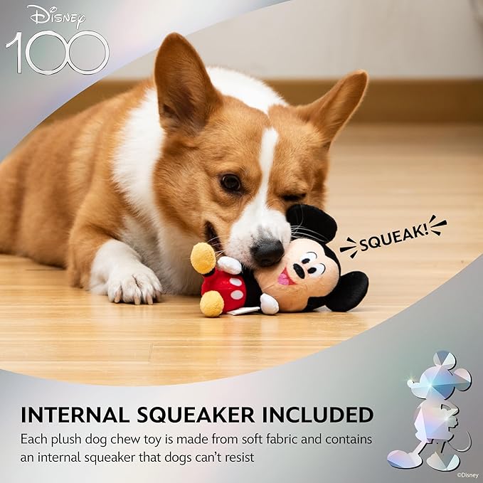 Mickey Mouse Plush Squeaky Dog Toy 6in | Disney Dog Toys | Plush Squeaker Toy for Dogs Inspired by Mickey Mouse, Disney Mickey and Friends - PAWPICO