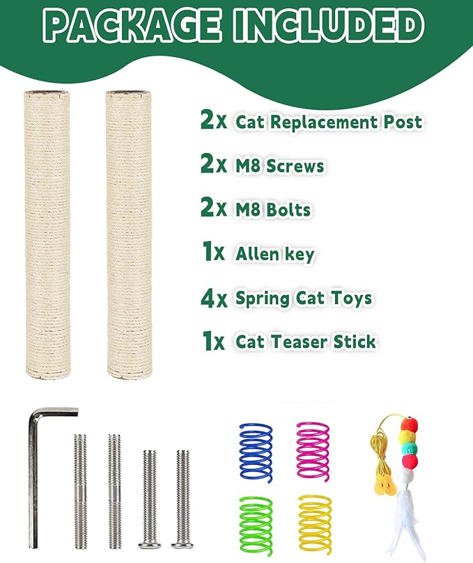 BNOSDM 2 Pcs 15.75”x3.15” M8 Cat Tree Scratching Post Replacement Parts for Indoor Cats Tower Rope Scratch Poles Refill Natural Sisal Part for Refurbishment Hemp White - PAWPICO