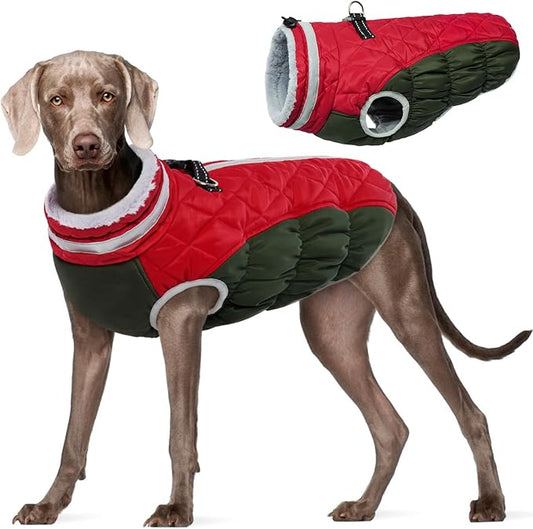 FUAMEY Dog Winter Jacket,Dog Cold Weather Coats Paded Dog Vest with Harness Built in Pet Warm Clothes Dog Apparel with Back Zipper Dog Water Resistant Coat for Small Medium Large Dogs Christmas 2XL - PAWPICO