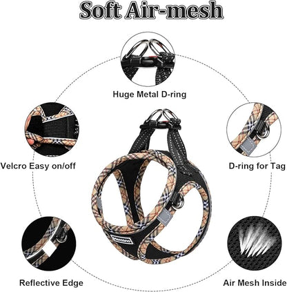 Mercano Soft Mesh Dog Harness and Leash Set, No-Chock Step-in Reflective Breathable Lightweight Easy Walk Escape Proof Vest Harnesses with Safety Buckle for Small Medium Dogs, Cats (Black Yellow, XS) PAWPICO