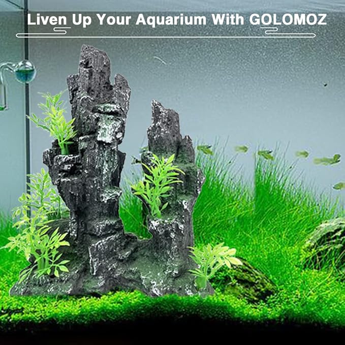 Aquarium Decorations Large and Tall Large Aquarium Decorations Fish Tank Ornaments Mountain View Stone Ornament Tree Rock Cave Artificial Fish Tank Ornament - 10.2 Inches High GOLOMOZ