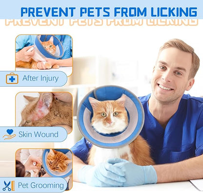 Cat Cone, Breathable Cat Cone Collar Soft, Adjustable Cat Cone to Stop Licking, Water Resistant Neck Cone for Cats with Air Mesh, Protective Cat Recovery E Collar for Cat Kitten（Blue,S-2 GoGoPaw
