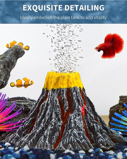 Uniclife Aquarium Volcano Ornament Kit Realistic Resin Volcanic Decoration with Air Stone Bubbler Colorful LED Light Decor for Fish Tank Landscape Addition and Oxygenation UnicLife