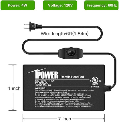 iPower 4 by 7-Inch Reptile Heat Mat with Temperature Adjustable Controller Knob, LCD Digital Aquarium Thermometer, Under Tank Warmer Terrarium Heat Pad for Reptiles and Amphibians iPower
