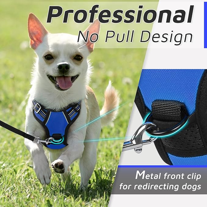 Eagloo Small Dog Harness No Pull, Service Vest with Reflective Strips and Control Handle, Adjustable and Comfortable for Easy Walking, No Choke Pet Harness with 2 Metal Rings, Blue, XS GoExplorewithEagloo