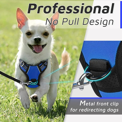 Eagloo Small Dog Harness No Pull, Service Vest with Reflective Strips and Control Handle, Adjustable and Comfortable for Easy Walking, No Choke Pet Harness with 2 Metal Rings, Blue, XS GoExplorewithEagloo