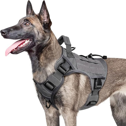 WINGOIN Grey Tactical Dog Harness Vest for Small Dogs No Pull Adjustable Reflective K9 Military Dog Service Dog Harnesses with Handle, Hook & Loop Panels for Walking, Hiking, Training(S) WINGOIN