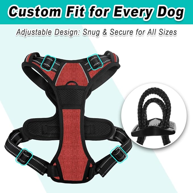 BARKBAY Dog Harness No Pull for Large Dogs - Adjustable, Reflective, Comfortable, No Choke, Heavy-Duty - Perfect for Outdoor Training, Walking, and Hiking - Strong & Durable - XL & Roi Red BARKBAY