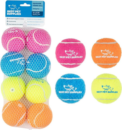 Best Pet Supplies Squeaky Tennis Toys for Dogs, 8-Pack, Heavy-Duty Interactive Pet Toys for Throwing and Fetching, Supports Exercise and Natural Behavior Training, Durable - Medium - PAWPICO
