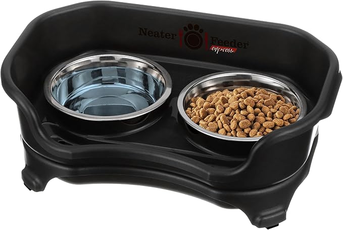 Neater Feeder - Express Model - Mess-Proof Cat Bowls (Cat, Black) – Made in USA – Elevated, No Spill, Non-Tip, Non-Slip, Raised Stainless Steel Food & Water Pet Bowls - PAWPICO
