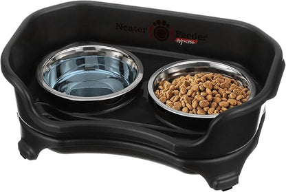 Neater Feeder - Express Model - Mess-Proof Cat Bowls (Cat, Black) – Made in USA – Elevated, No Spill, Non-Tip, Non-Slip, Raised Stainless Steel Food & Water Pet Bowls - PAWPICO