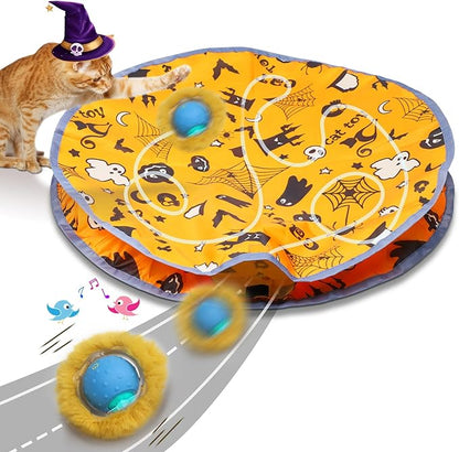 Interactive Cat Toys Ball Fast Rolling in Pouch, Motion Activate Chirping Cat Toy Hide and Seek Mouse Catching Game (Halloween Party) - PAWPICO