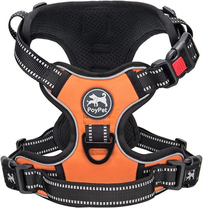 PoyPet No Pull Dog Harness, No Choke Front Clip Dog Reflective Harness, Adjustable Soft Padded Pet Vest with Easy Control Handle for Small to Large Dogs(Orange,M) PoyPet