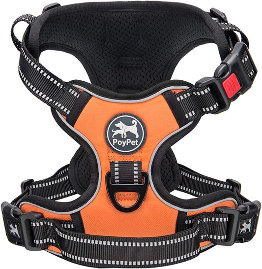PoyPet No Pull Dog Harness, No Choke Front Clip Dog Reflective Harness, Adjustable Soft Padded Pet Vest with Easy Control Handle for Small to Large Dogs(Orange,M) PoyPet