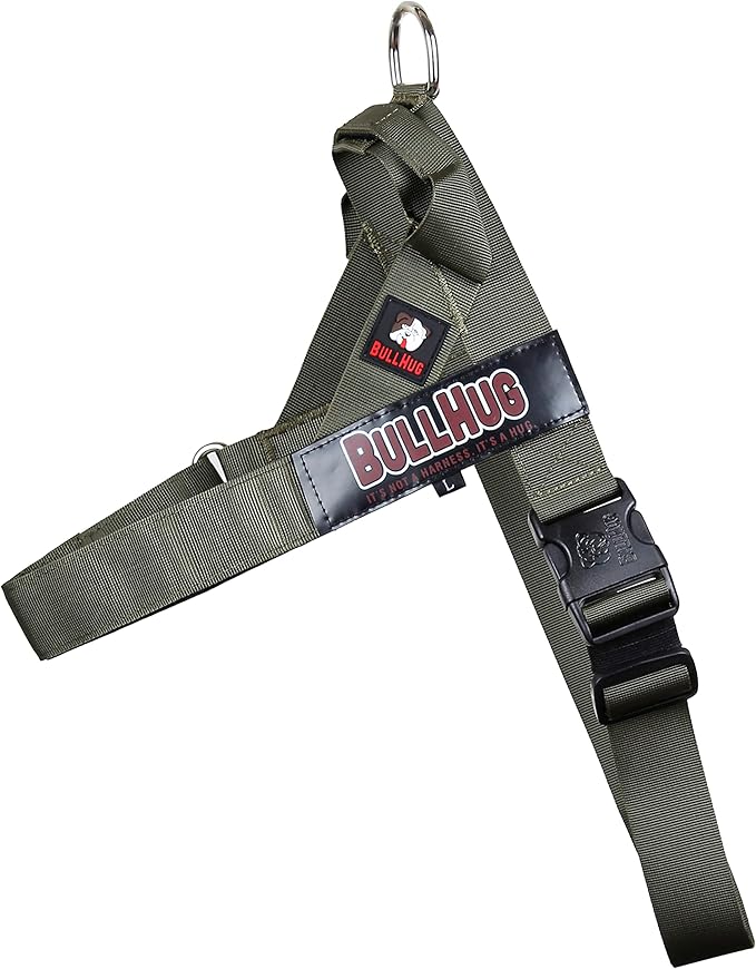 BULLHUG Harness – Made for Larger Chested Dogs Like English Bulldogs, French Bulldogs, Pugs & More. Stops Dogs from Pulling & Choking on Walks (Olive Green, Medium) BULLHUG