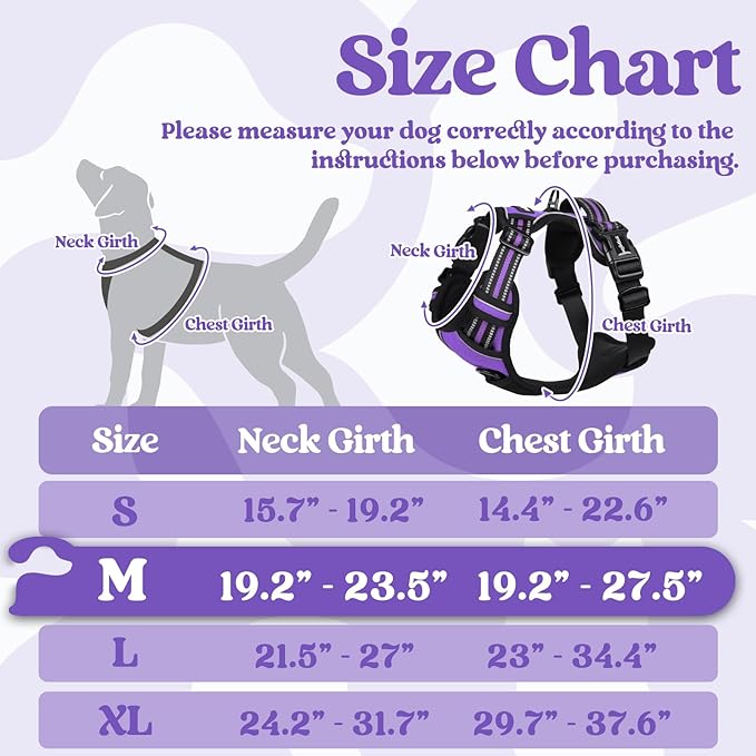 rabbitgoo Dog Harness Medium Sized, No Pull Pet Harness with 3 Buckles, Adjustable Soft Padded Pooch Vest with Instant Control Handle, Easy Walking Reflective Pet Vest for Medium Dogs, Purple, M rabbitgoo