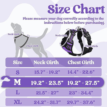 rabbitgoo Dog Harness Medium Sized, No Pull Pet Harness with 3 Buckles, Adjustable Soft Padded Pooch Vest with Instant Control Handle, Easy Walking Reflective Pet Vest for Medium Dogs, Purple, M rabbitgoo