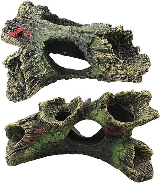 DoubleWood 2 PCS Decaying Trunk Aquarium Betta Fish Ornament Driftwood Resin Crafts Ornament for Aquarium Decoration Fish Tank Wood with Holes & Aquarium Caves Fish Tank Wood Decor DoubleWood