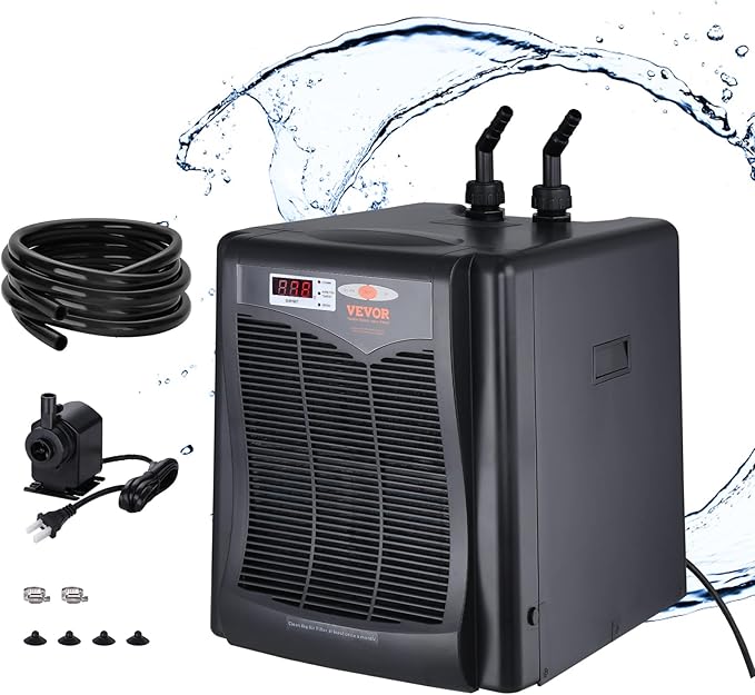 VEVOR Aquarium Chiller, 110 Gal 416 L, 1/3 HP Hydroponic Water Chiller, Quiet Refrigeration Compressor for Seawater and Fresh Water, Fish Tank Cooling System with Pump/Hose, for Jellyfish, Coral Reef VEVOR