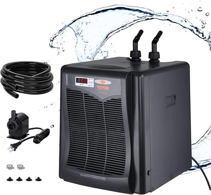 VEVOR Aquarium Chiller, 110 Gal 416 L, 1/3 HP Hydroponic Water Chiller, Quiet Refrigeration Compressor for Seawater and Fresh Water, Fish Tank Cooling System with Pump/Hose, for Jellyfish, Coral Reef VEVOR