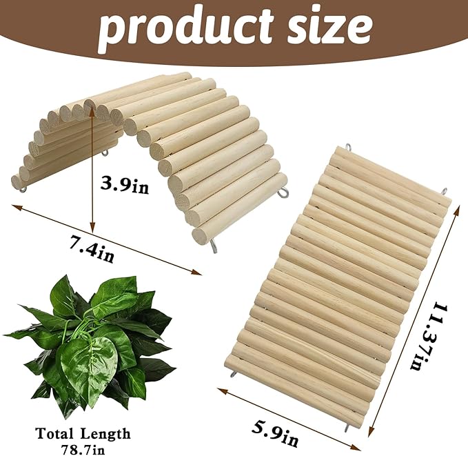 Hamiledyi Hides for Tortoises Wood Bendy Bridge Reptile Hide Climbing Ladder Hide Cave Turtle Habitat Decor for Lizards Gecko Spiders Snakes (11.37" X 5.9") Hamiledyi