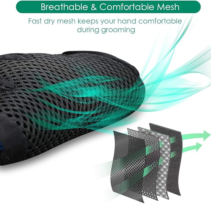 DELOMO Pet Hair Remover Gloves, 255 Tips, Deshedding Glove for Dog and Cat, Gentle De-Shedding Glove Brush, Green, 2 Count - PAWPICO