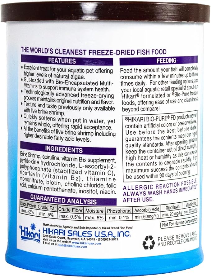 Hikari Bio-Pure Freeze Dried Spirulina Brine Shrimp Cubes for Pets, 0.42-Ounce Hikari