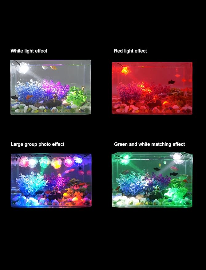 GLOGLOW Aquarium Lights, Plastic LED Fish Colourful Gradient Waterproof Submersible Night Spot Light LED Aquarium Light Fish Colored Light(US Plug White) GLOGLOW