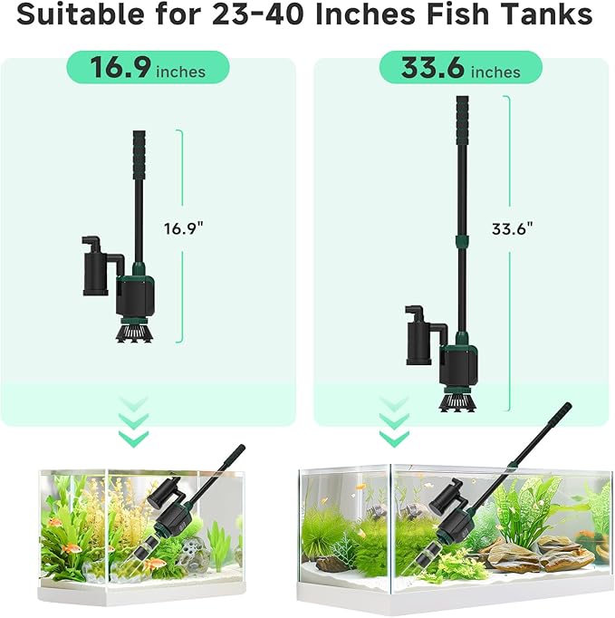 AQQA Fish Tank Cleaner, 34W 600GPH DC Gravel Vacuum for Aquarium, 6 in 1 Aquarium Vacuum Gravel Cleaner Adjustable Water Flow Cleaning Tools for Change Water Wash Sand Water Filter Water Circulation AQQA